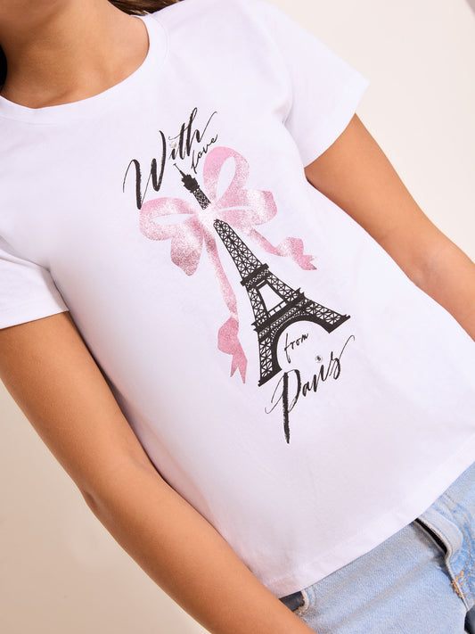 Dsiney Kidz - Lipsy White Paris Graphic T-Shirt (5-16yrs) image 2