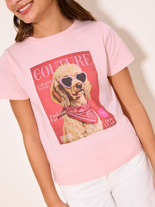 Dsiney Kidz - Lipsy Pink Dog Graphic T-Shirt (5-16yrs) image 1