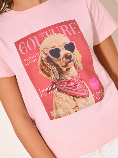 Dsiney Kidz - Lipsy Pink Dog Graphic T-Shirt (5-16yrs) image 3