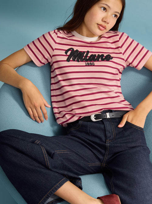 Dsiney Kidz - Lipsy Pink Stripe Graphic T-Shirt (5-16yrs) image 1