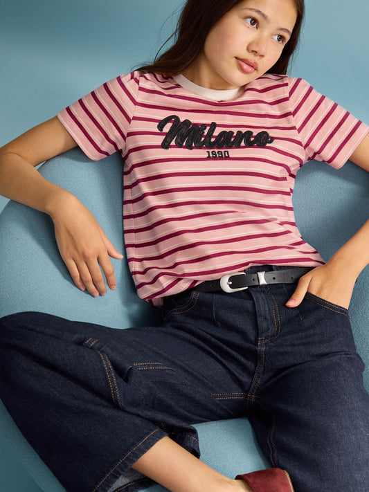 Dsiney Kidz - Lipsy Pink Stripe Graphic T-Shirt (5-16yrs) image 1