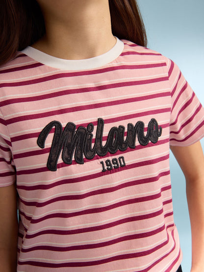 Dsiney Kidz - Lipsy Pink Stripe Graphic T-Shirt (5-16yrs) image 2
