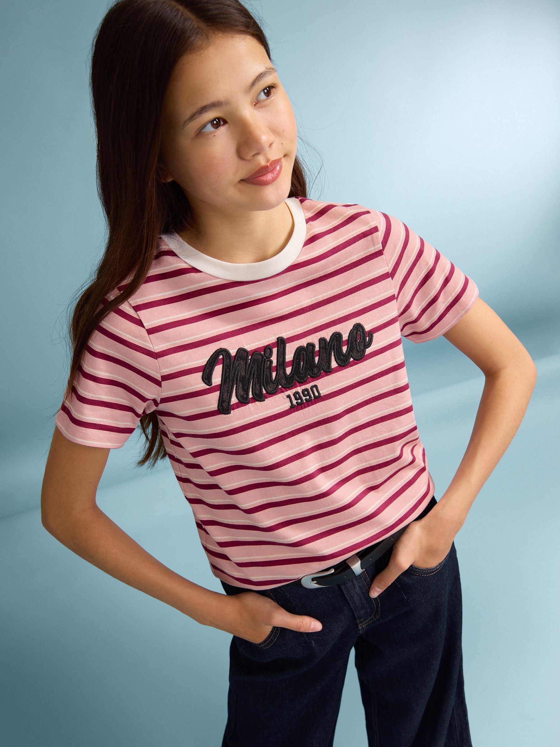 Dsiney Kidz - Lipsy Pink Stripe Graphic T-Shirt (5-16yrs) image 4