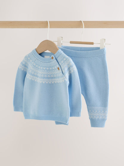 Blue Fairisle Baby Knitted Jumper and Leggings Set (0mths-2yrs) - image 1