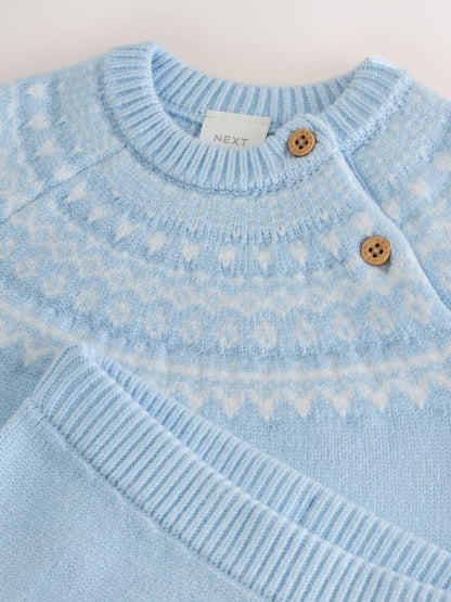 Blue Fairisle Baby Knitted Jumper and Leggings Set (0mths-2yrs) - image 6