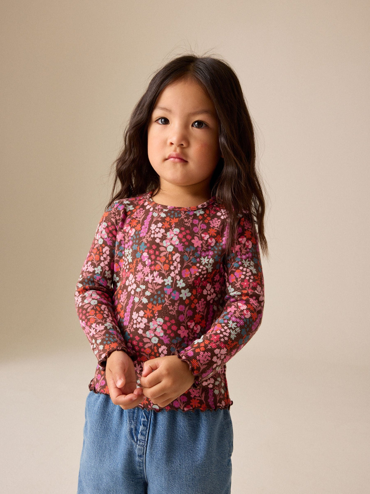 Dsiney Kidz - Choco Ditsy Long Sleeve Ribbed Top (3mths-7yrs) image 1
