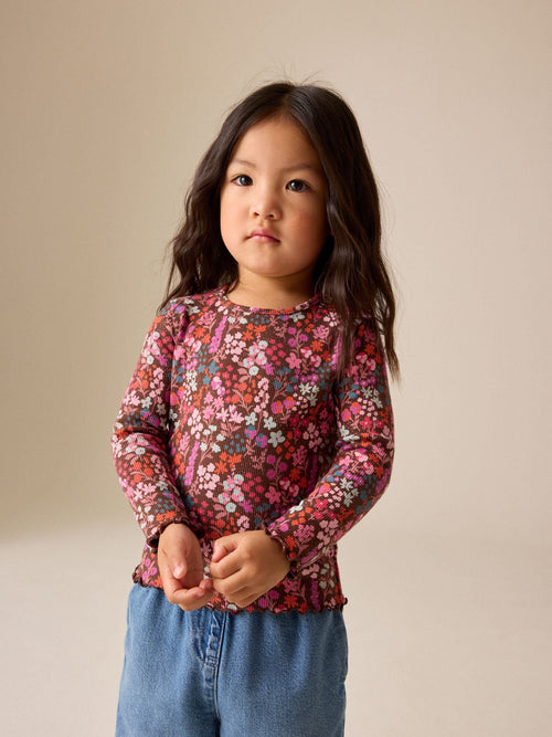 Dsiney Kidz - Choco Ditsy Long Sleeve Ribbed Top (3mths-7yrs) image 1
