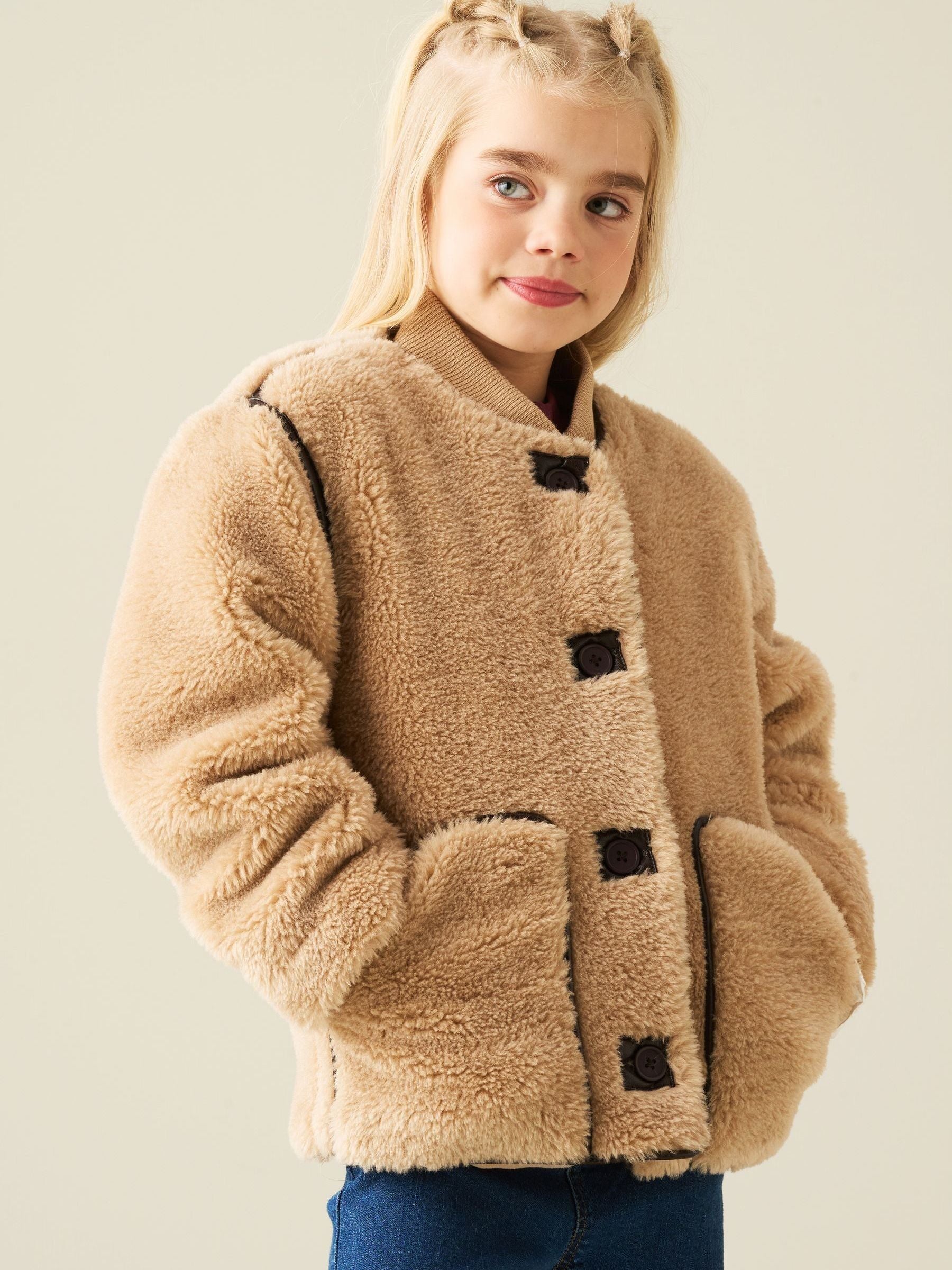 Dsiney Kidz - Angel & Rocket Brown Juniper Faux Leather Trim Bomber Jacket image 1