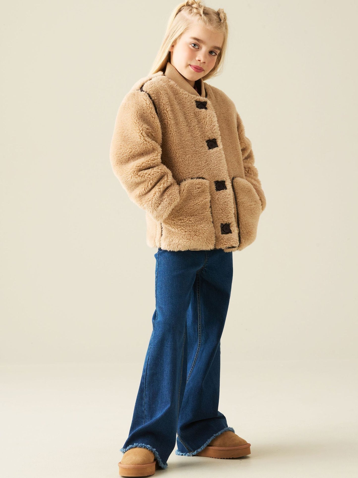 Dsiney Kidz - Angel & Rocket Brown Juniper Faux Leather Trim Bomber Jacket image 2
