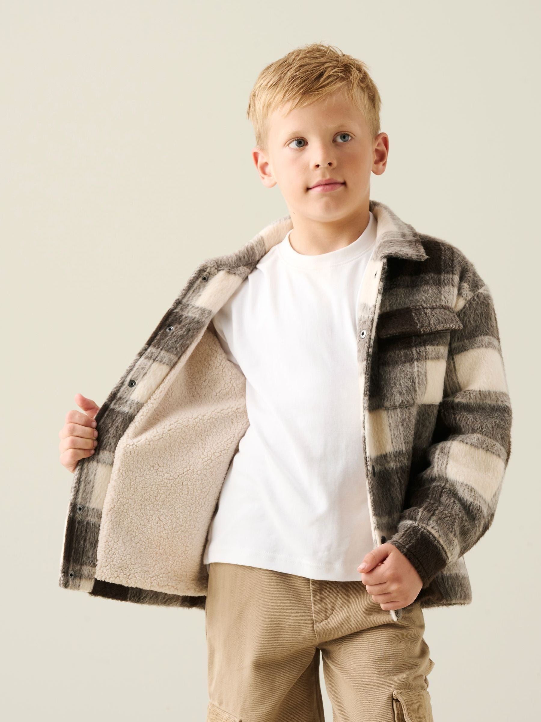 Dsiney Kidz - Angel & Rocket Brown Odin Brushed Check Fleece Lined Jacket image 3