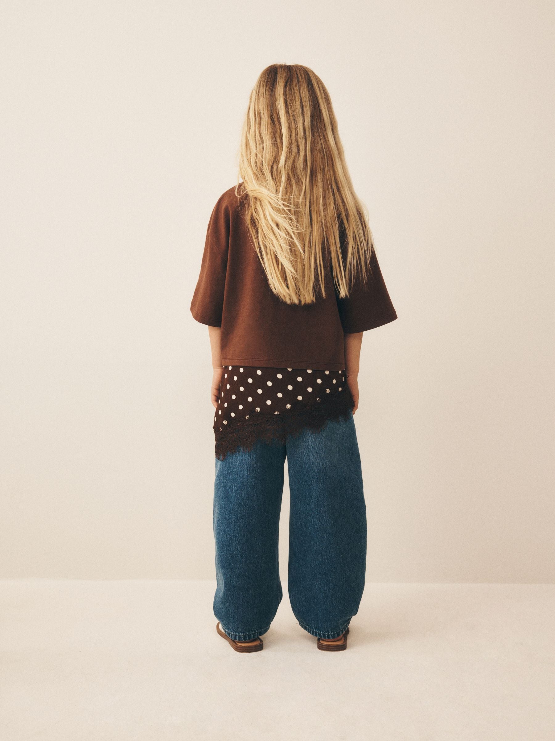 Dsiney Kidz - Chocolate Brown Spot Lace Asymmetric T-Shirt (3-16yrs) image 3