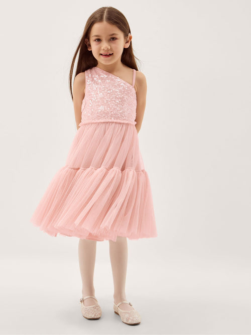Monsoon Pink Asymmetrical Sequin Tulle Party Dress image 1