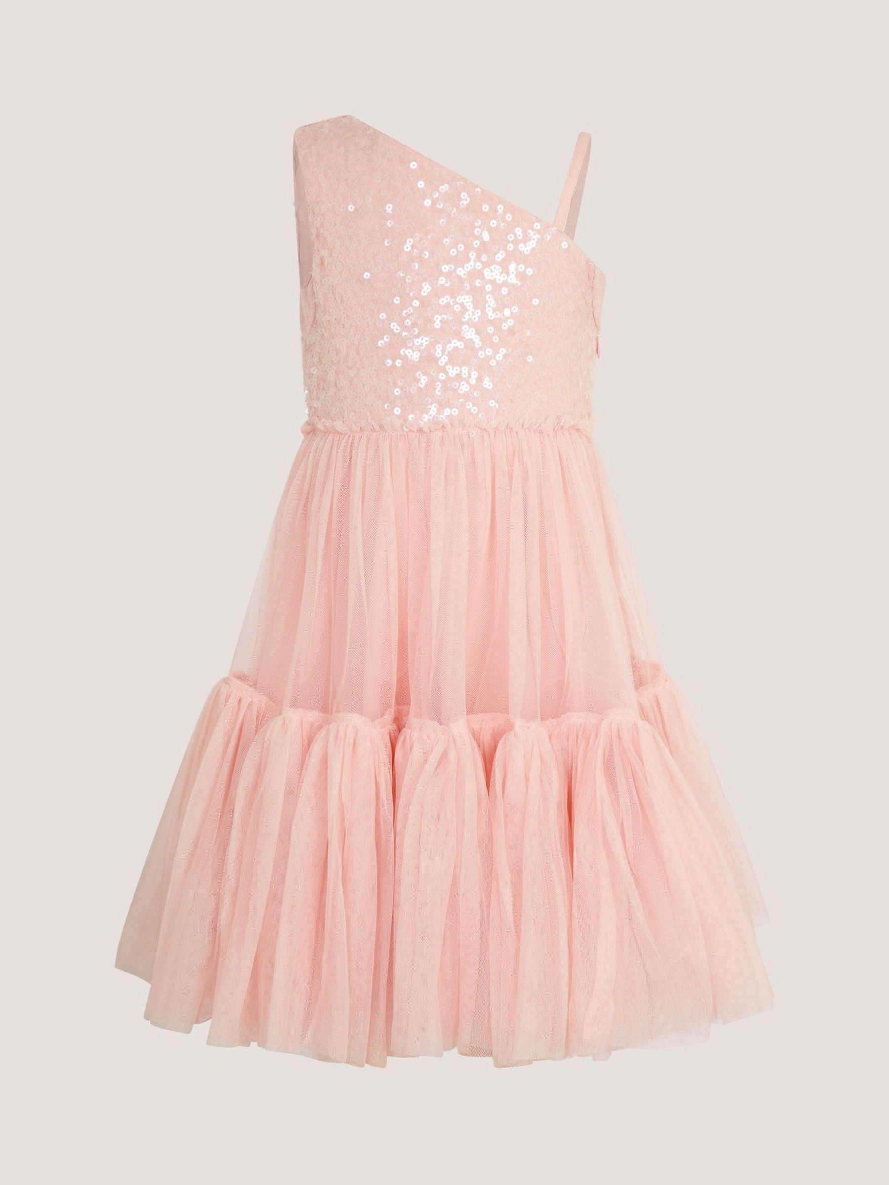 Monsoon Pink Asymmetrical Sequin Tulle Party Dress image 2