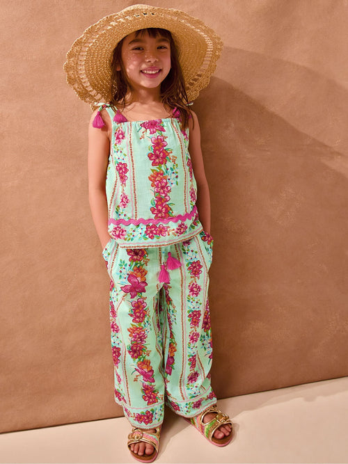 Dsiney Kidz - Monsoon Green Vintage Floral Tank Top & Trousers Set image 1
