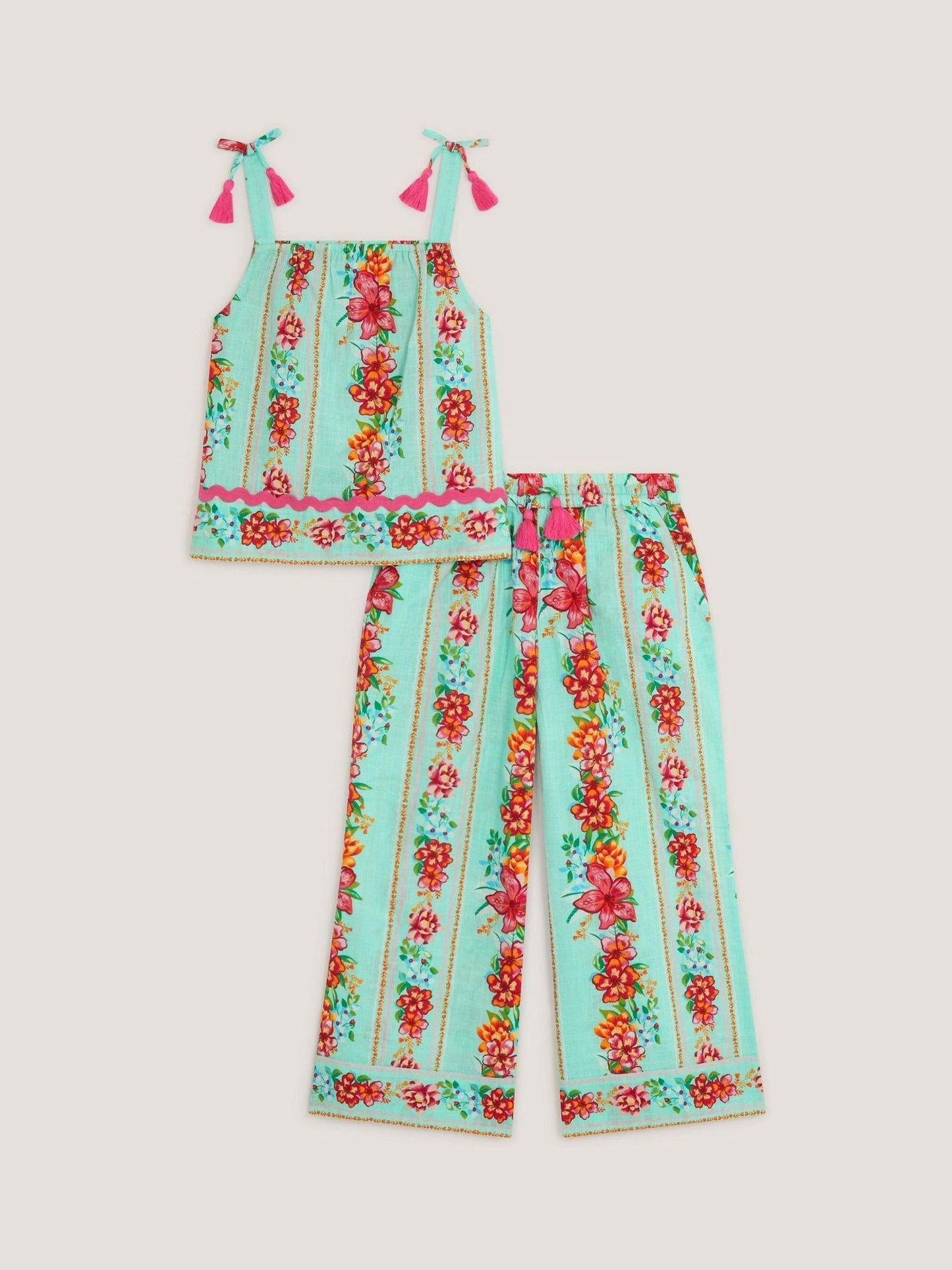 Monsoon Green Vintage Floral Tank Top & Trousers Set image 3