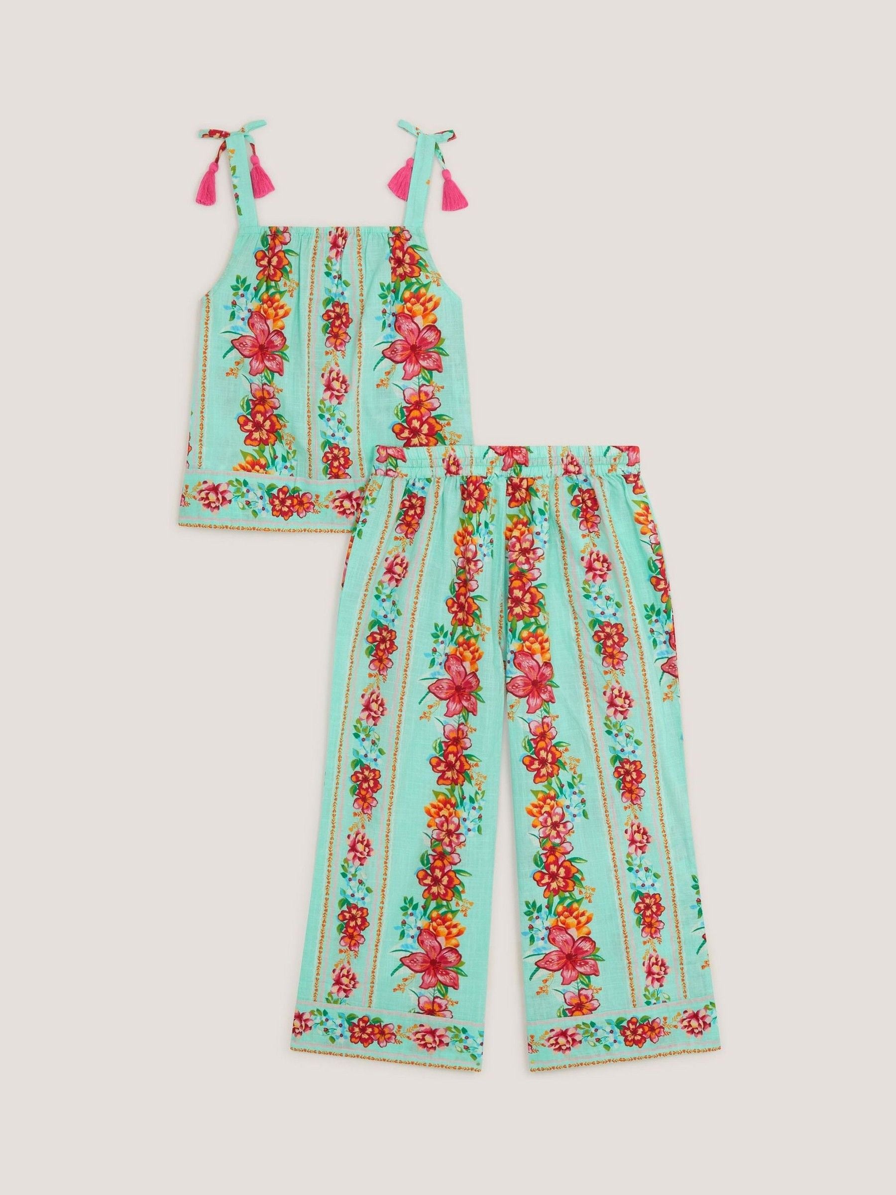 Monsoon Green Vintage Floral Tank Top & Trousers Set image 4