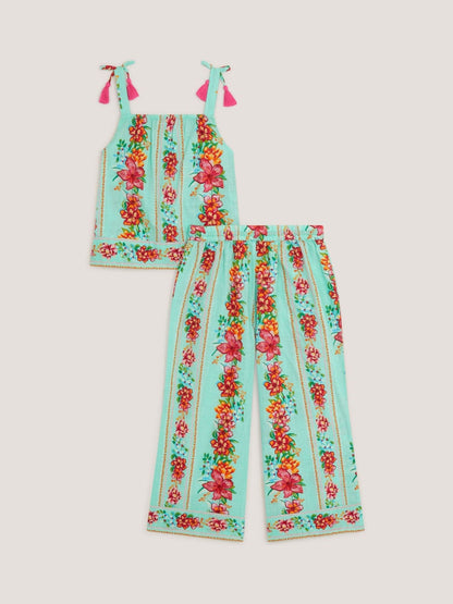Monsoon Green Vintage Floral Tank Top & Trousers Set image 4