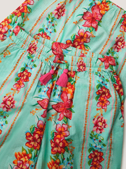 Monsoon Green Vintage Floral Tank Top & Trousers Set image 5