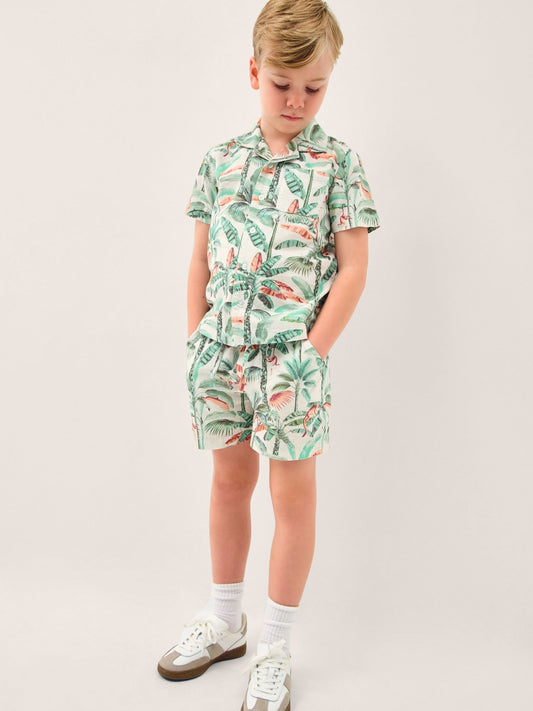 Monsoon Cream Palm Print Cotton Shirt & Shorts Set image 1