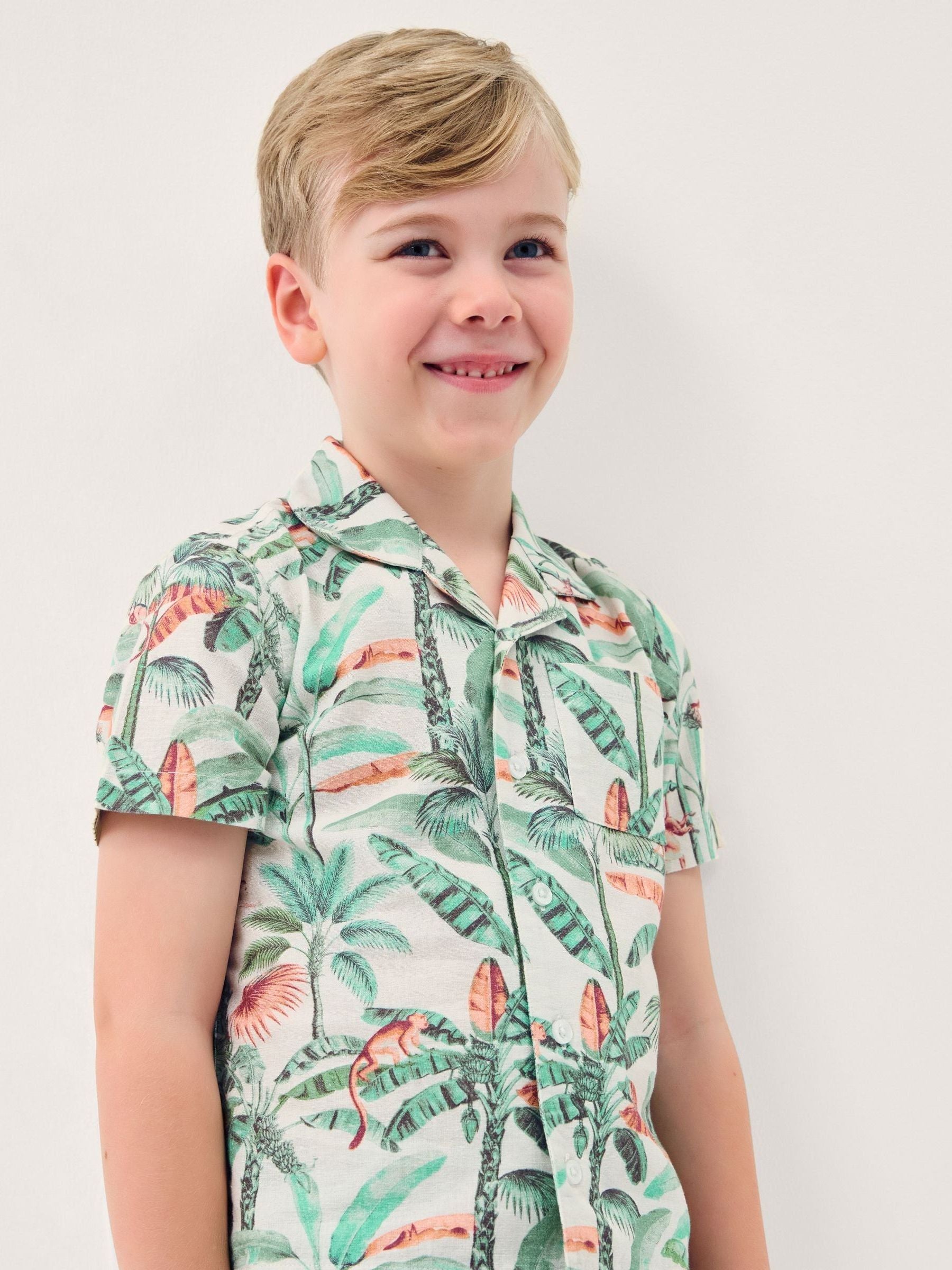 Monsoon Cream Palm Print Cotton Shirt & Shorts Set image 2