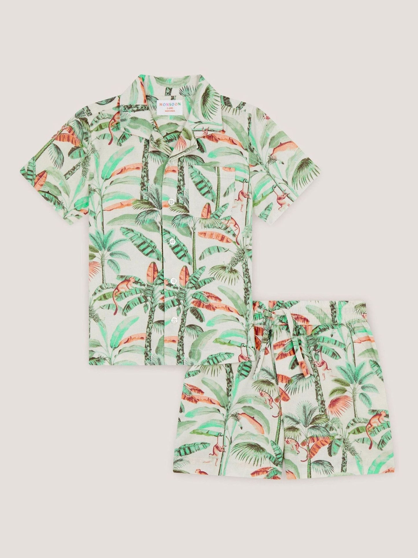 Monsoon Cream Palm Print Cotton Shirt & Shorts Set image 3