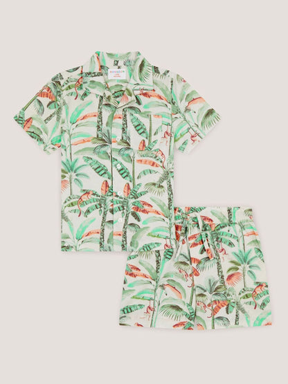 Monsoon Cream Palm Print Cotton Shirt & Shorts Set image 3