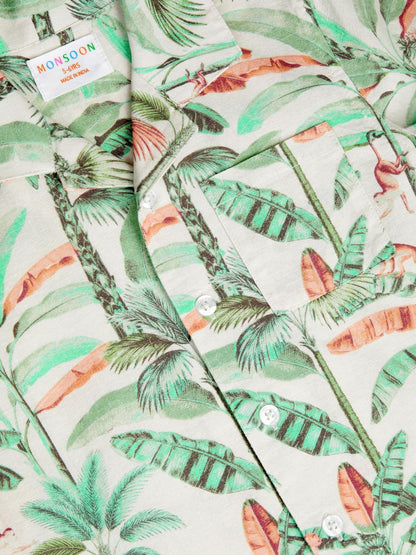 Monsoon Cream Palm Print Cotton Shirt & Shorts Set image 5