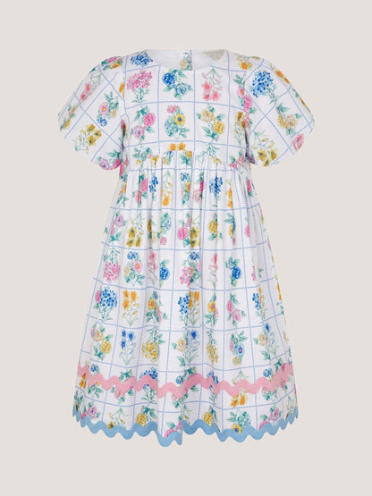 Monsoon Cream Bonnie Puff Sleeve Checkerboard Floral Dress image 2