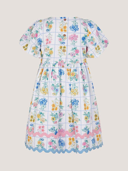 Monsoon Cream Bonnie Puff Sleeve Checkerboard Floral Dress image 3