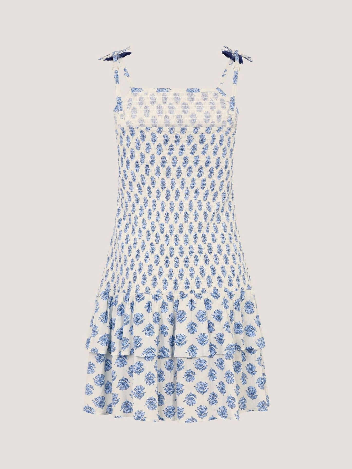 Monsoon White Floral Print Smocked Dress image 2