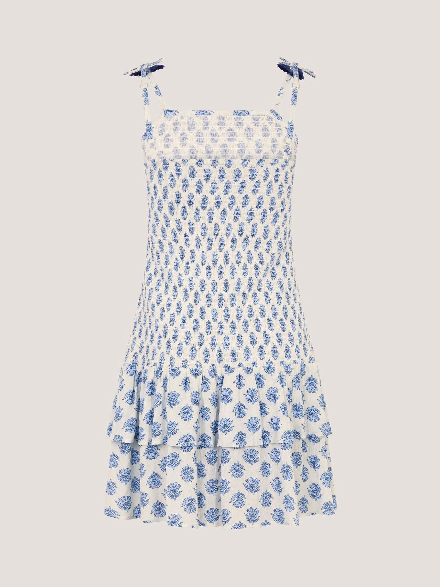 Monsoon White Floral Print Smocked Dress image 2