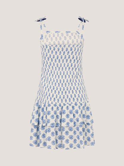 Monsoon White Floral Print Smocked Dress image 2