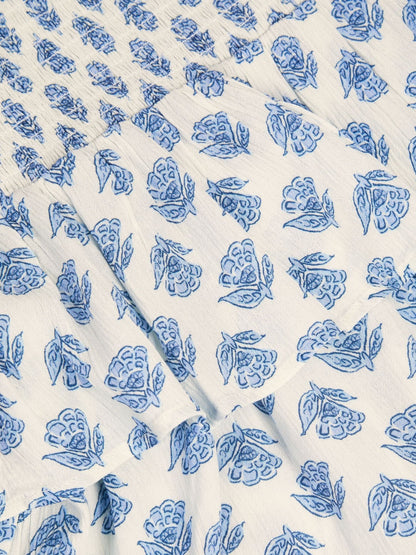 Monsoon White Floral Print Smocked Dress image 3