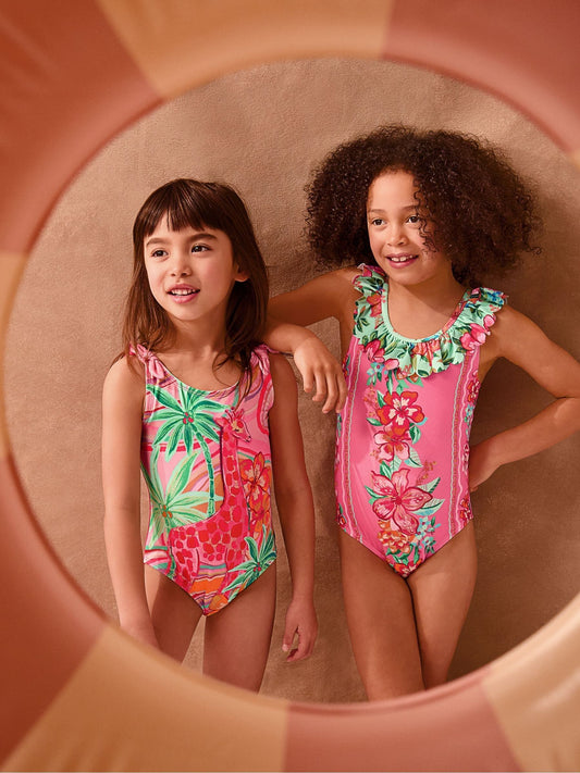Dsiney Kidz - Monsoon Pink Tropical Floral Frill Swimsuit image 1