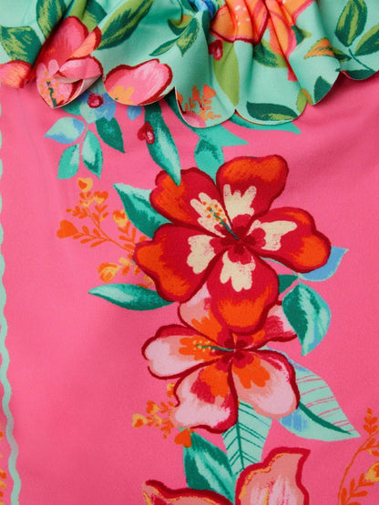 Monsoon Pink Tropical Floral Frill Swimsuit image 4