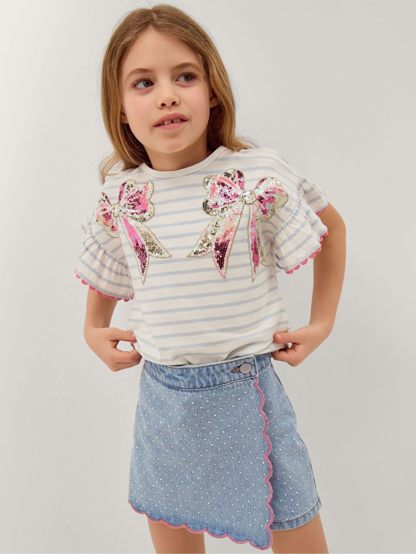 Monsoon Cream Sequin Bow Stripe T-Shirt image 1
