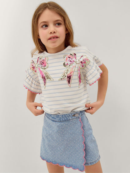 Monsoon Cream Sequin Bow Stripe T-Shirt image 1