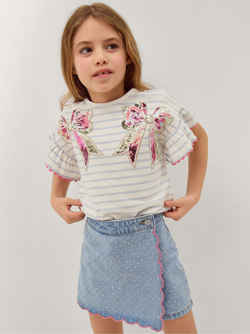 Monsoon Cream Sequin Bow Stripe T-Shirt image 1