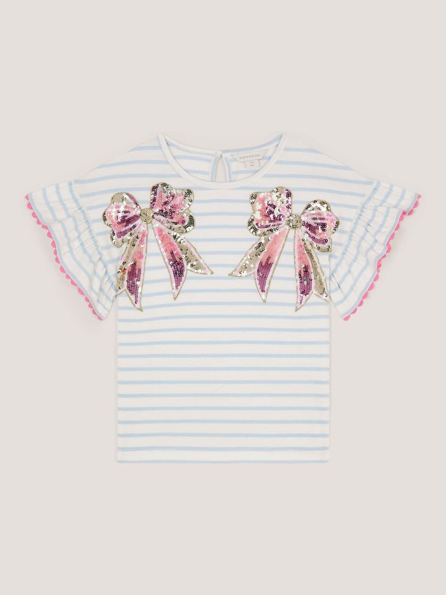Monsoon Cream Sequin Bow Stripe T-Shirt image 2