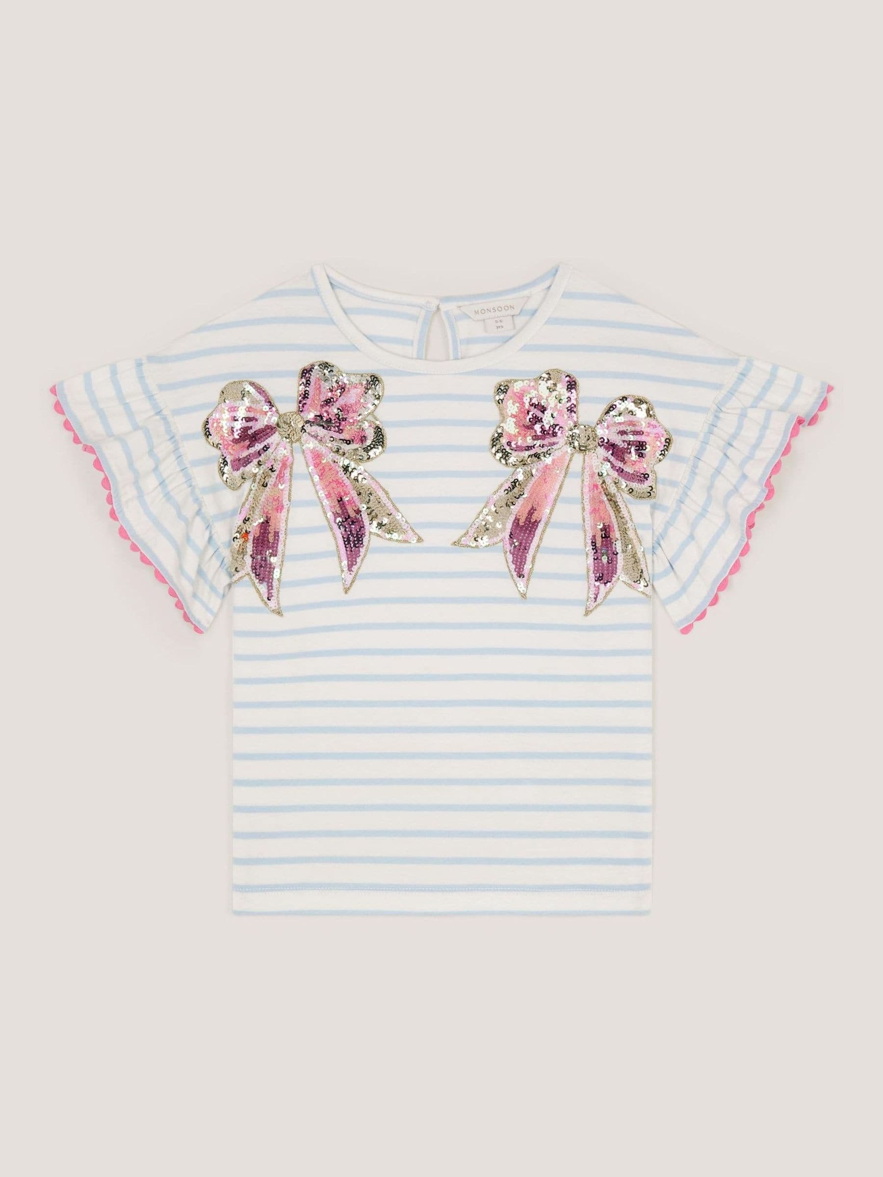 Monsoon Cream Sequin Bow Stripe T-Shirt image 2