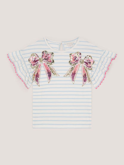 Monsoon Cream Sequin Bow Stripe T-Shirt image 2