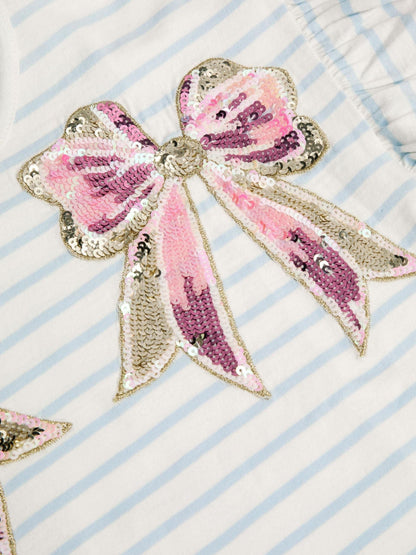 Monsoon Cream Sequin Bow Stripe T-Shirt image 4