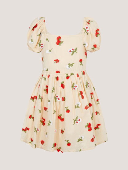 Monsoon Cream Puff Sleeve Floral Embroidered Dress image 3