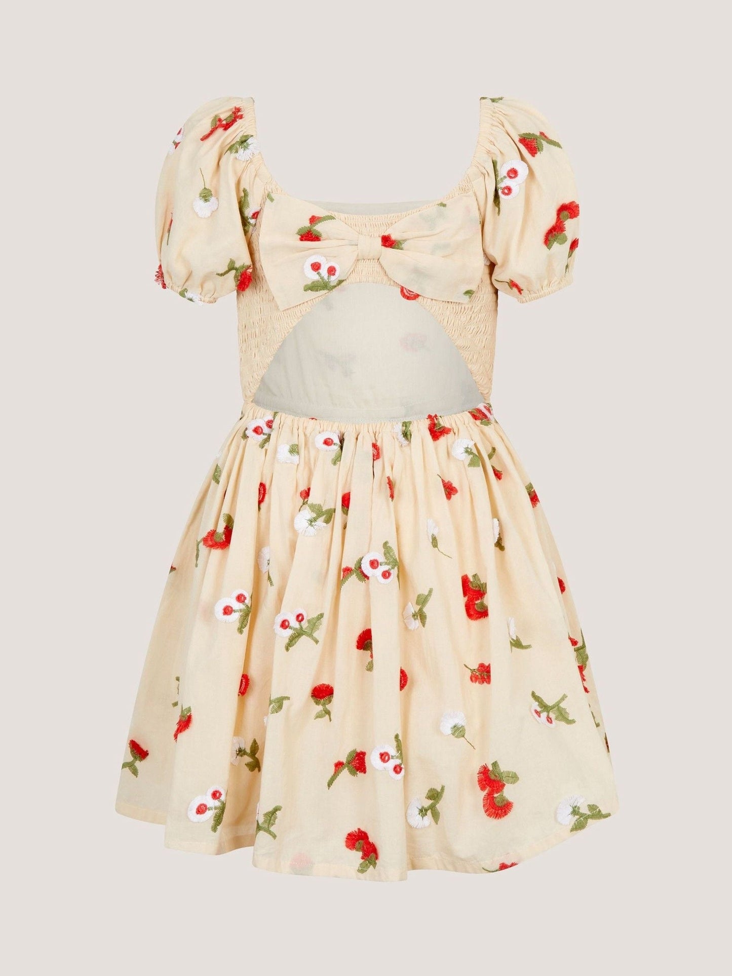 Monsoon Cream Puff Sleeve Floral Embroidered Dress image 4