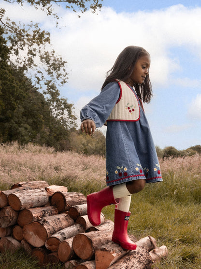 Dsiney Kidz - JoJo Maman Bébé Denim Cherry Embroidered Denim Dress & Quilted Waistcoat image 1