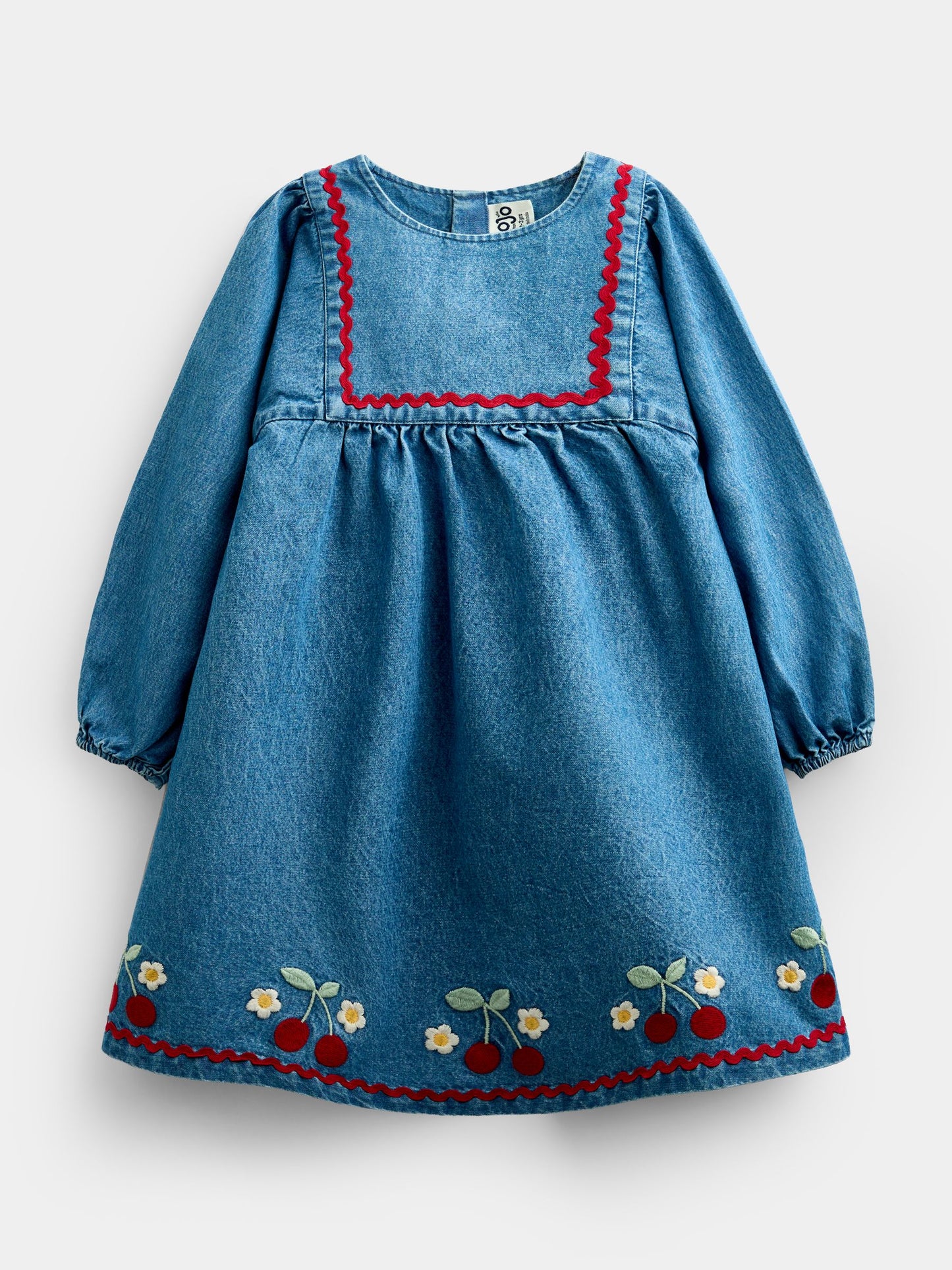 Dsiney Kidz - JoJo Maman Bébé Denim Cherry Embroidered Denim Dress & Quilted Waistcoat image 4