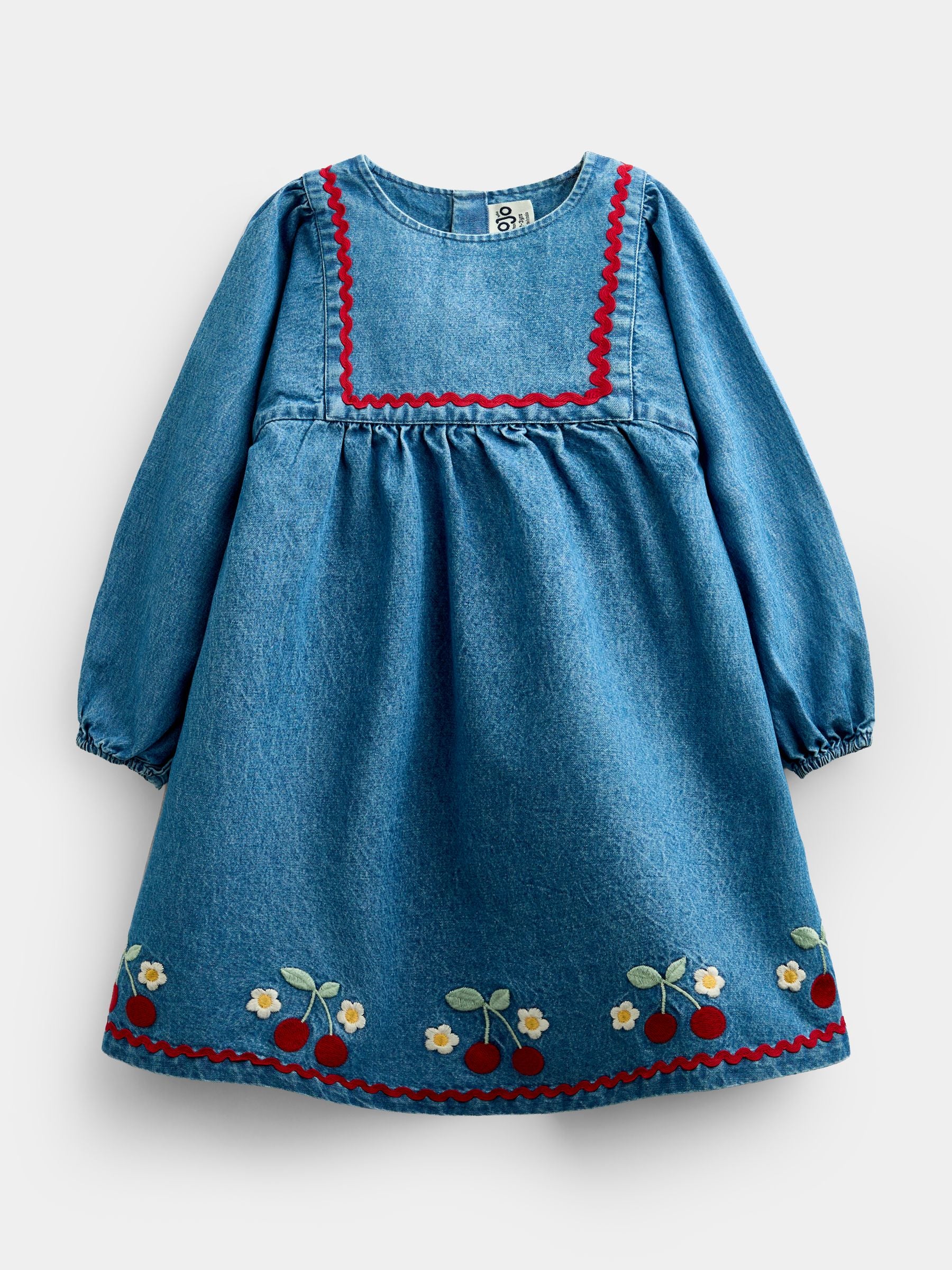 Dsiney Kidz - JoJo Maman Bébé Denim Cherry Embroidered Denim Dress & Quilted Waistcoat image 4