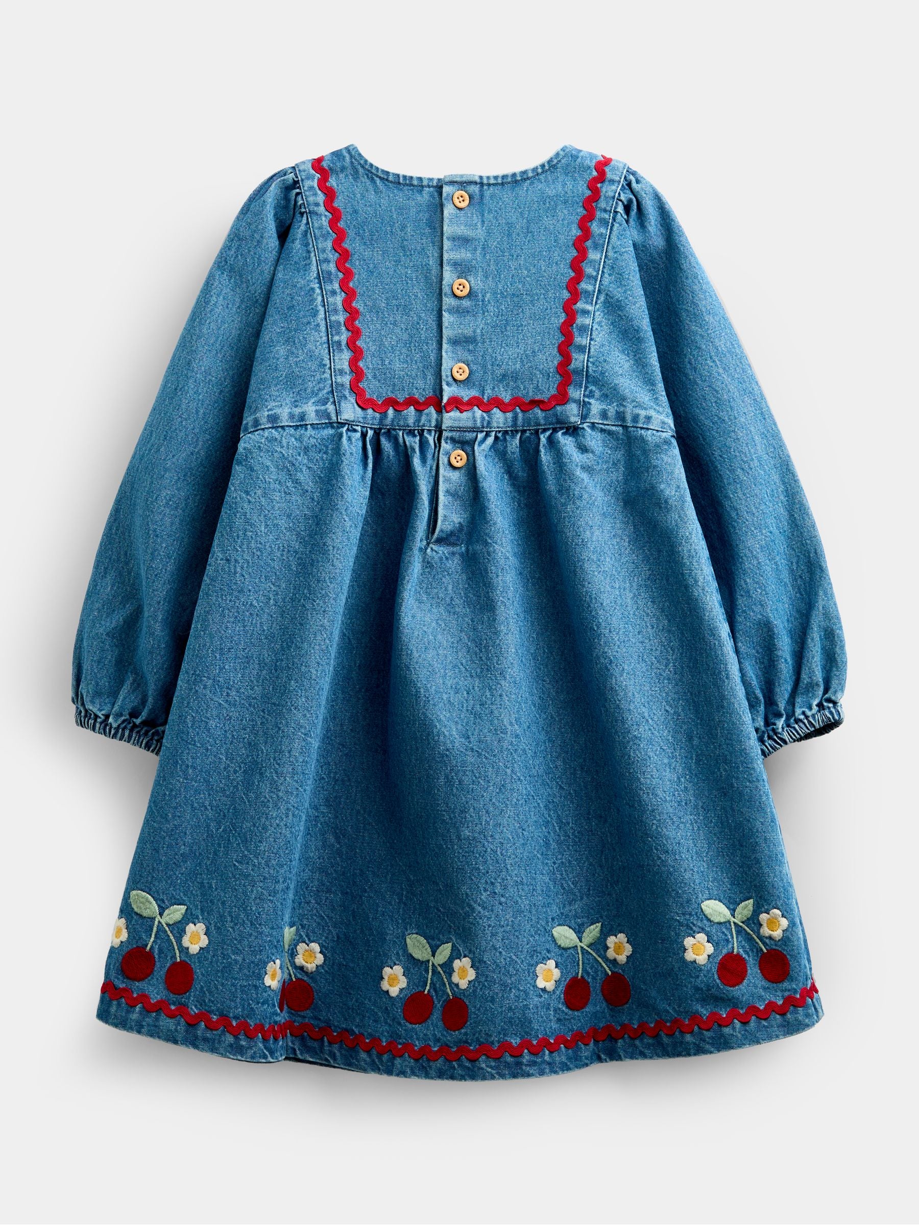 Dsiney Kidz - JoJo Maman Bébé Denim Cherry Embroidered Denim Dress & Quilted Waistcoat image 5