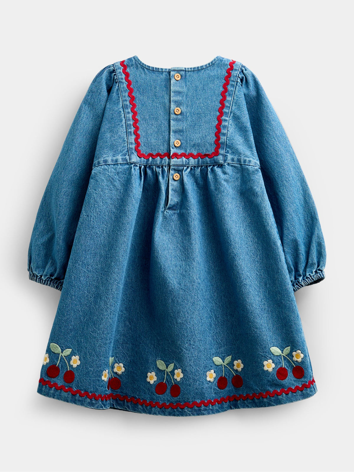 Dsiney Kidz - JoJo Maman Bébé Denim Cherry Embroidered Denim Dress & Quilted Waistcoat image 5