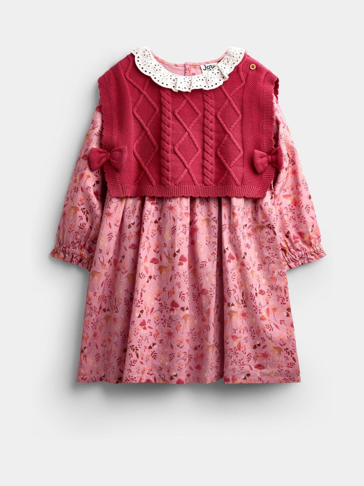 JoJo Maman Bébé Dark Red Woodland Character Dress & Knitted Vest Set - image 1